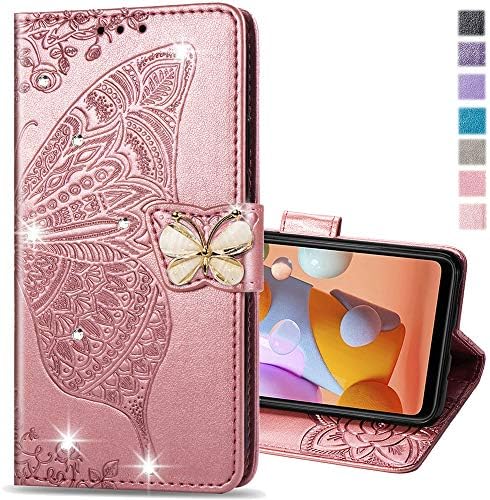 Cotdinforca Compatível com a capa Samsung Galaxy A21 Glitter Bling com suporte de cartão e barreta de couro de