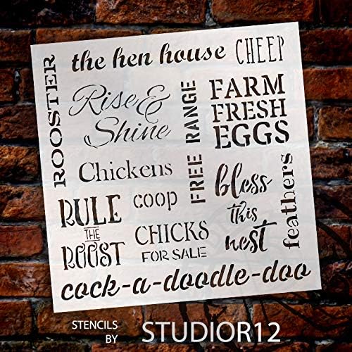 Palavras de frango estêncil por Studior12 | Modelo Mylar reutilizável | Use para pintar sinais de madeira - paletes