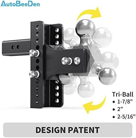 Autobeeden Ajuste o trailer ajustável Montagem da bola, Tri-Ball, se encaixa no receptor de 2 2 polegadas, uma queda