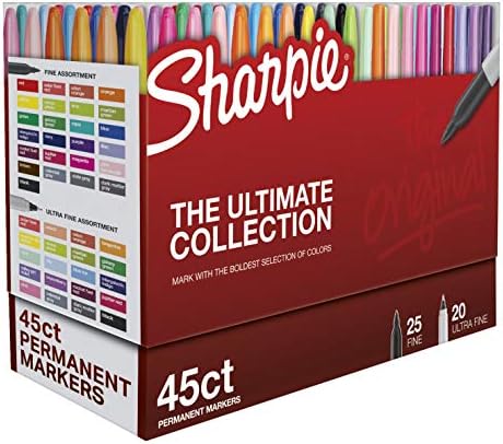 Marcadores permanentes Sharpie, dicas finas e ultrafinas, 45 contagem, coleta de cores Ultimate
