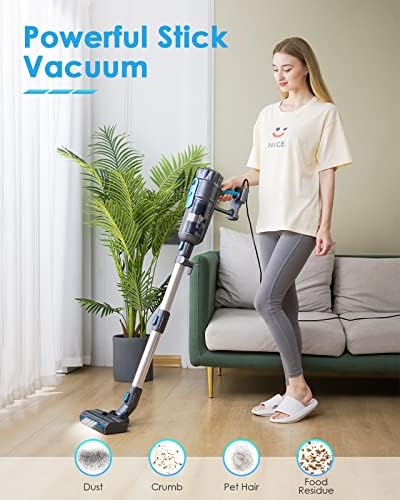 Oroimo Stick Vacuum, vácuo de bastão com fio de 600 W com escova de piso motorizada LED, pó