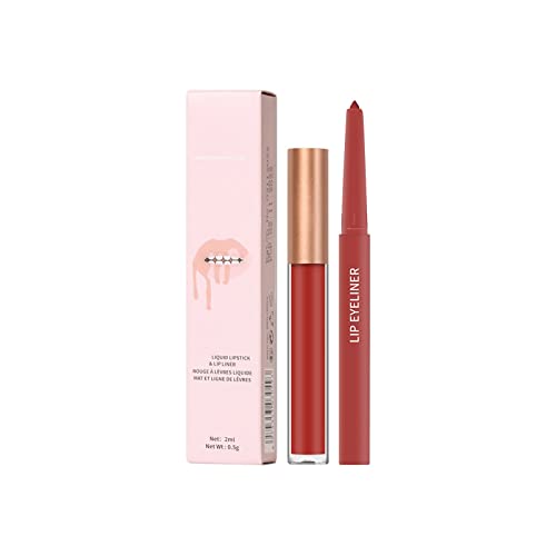 WGUST 2PCS Lip Liner e Lipstick Makeup Conjunto 1 batons líquidos aveludados + 1 correspondência de kits