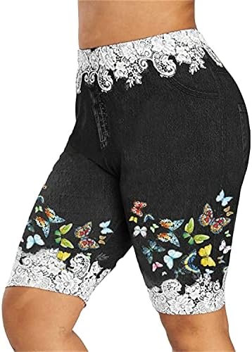Jeans de borboleta feminina Imprimir jeans curtos Bermudas Bermudas Jean calça Fitness High Wistide Short
