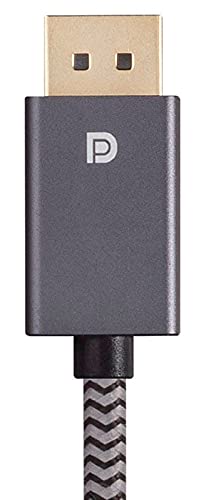 Monoprice DisplayPort 1.4 Easyplug Nylon trançado - 3 pés - cinza 8k a 60Hz, até 32,4 Gbps, compatível com PC, laptop,
