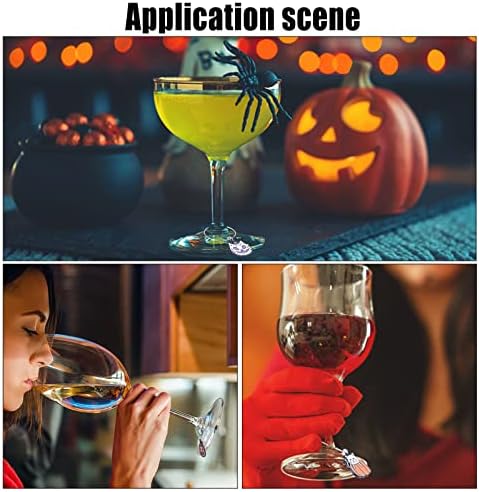 Sunnyclue 1 Box 54pcs 12 estilos Halloween Wine Charms Tips Maker Identificador Glass Ghost Pumpkin Bat