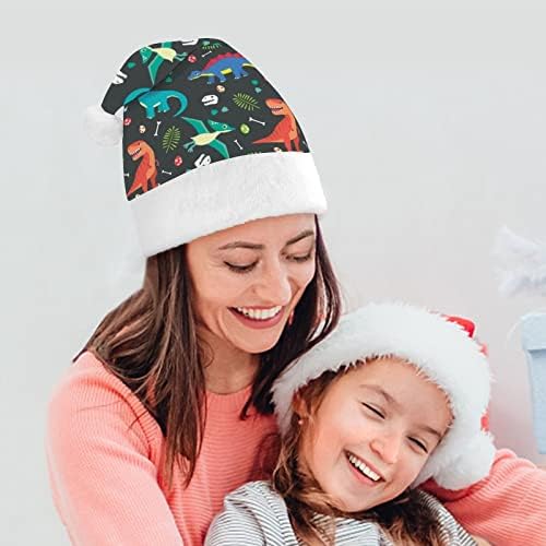 Colorido bebê dinossauro engraçado chapéu de Natal Papai Noel Hats Plexh Short com punhos brancos para suprimentos