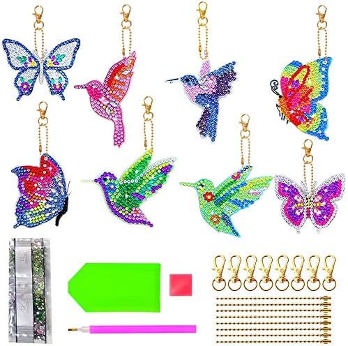 Afunta 13 PCs Kits de pinturas de diamantes DIY, 5D Diamond Paintings Keychains Butterfly Bird Love