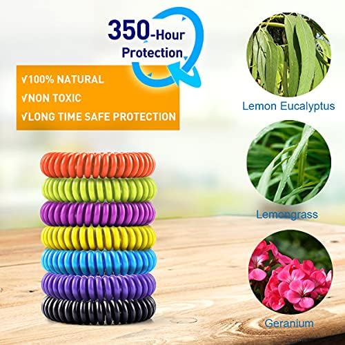 14 Bracelets de mosquito para crianças adultos - Nature Citronela, Lemongrass e Eucalyptus, até
