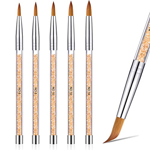 5 peças Pincel de unha acrílica para caneta de pintura de unha acrílica canetas de desenho para aplicação de acrílico Brushe de acrílico UV com alça de glitter para prego