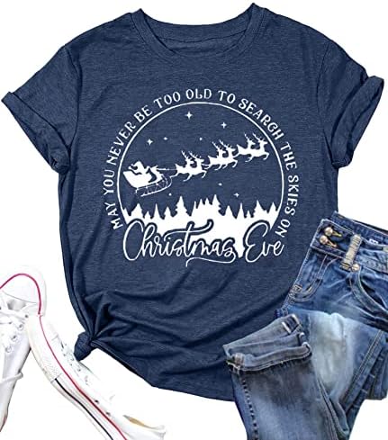 Camisas de impressão de rena de Natal para mulheres véspera de natal