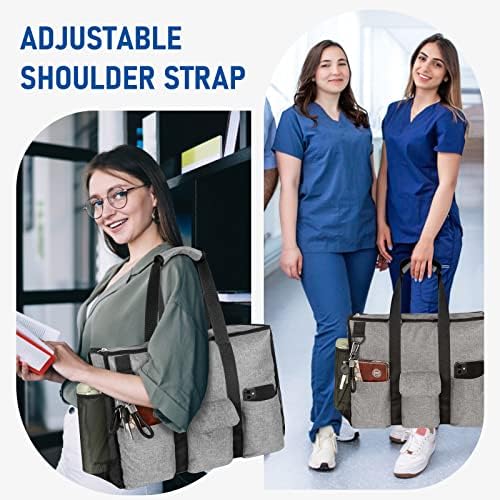 Mhomer grande bolsa de utilidade para mulheres, professores com tirolesa com 12 bolsos, bolsa de enfermagem