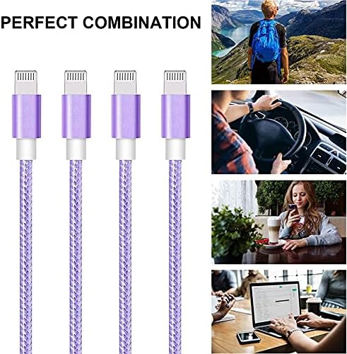 Cabo do carregador para iPhone, [Apple MFI Certified] 4pack iPhone Charger Purple Apple Chargers para iPhone