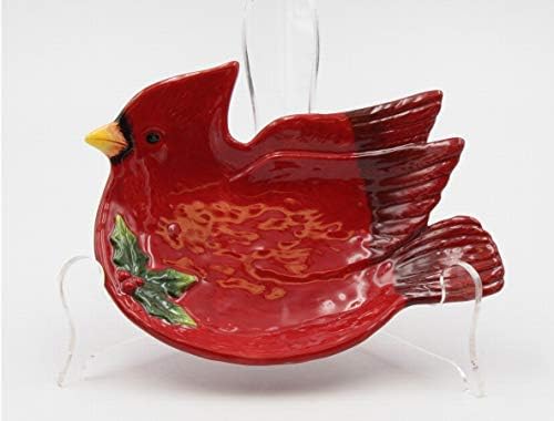 Cosmos Gifts Cardinal vermelho de cerâmica fina com folhas verdes folhas de projeto de prato de doces