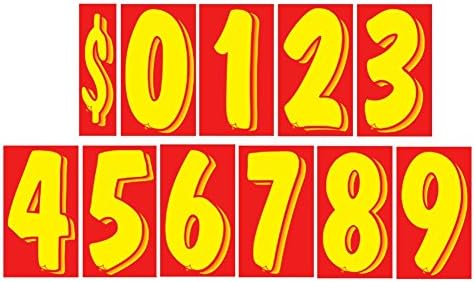 VERSA-TAGS 7,5 Decalques de número de vinil vermelho/amarelo 11 dúzias de preços de pára-brisa conjunto e 1 pacote