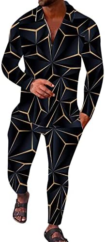 Triângulo casual masculino Impressão de duas peças Terno de zíper de zíper de manga longa Tampa de blusa de tração