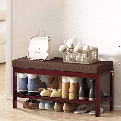 Htllt prateleiras duráveis ​​para calçados de 2 camadas com almofada de assento, bancada de armazenamento de sapatos de bambu de entrada, simples-1