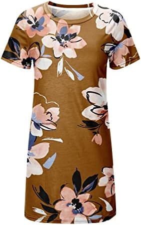 Vestido floral hopolsy para mulheres solto Fit Crew pescoço de manga curta Sundresses