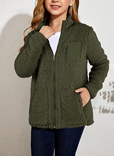 HEYSOLO Girls Sherpa Fleece Jacket Zip up Coats de inverno Manga longa por 5-14y com bolsos