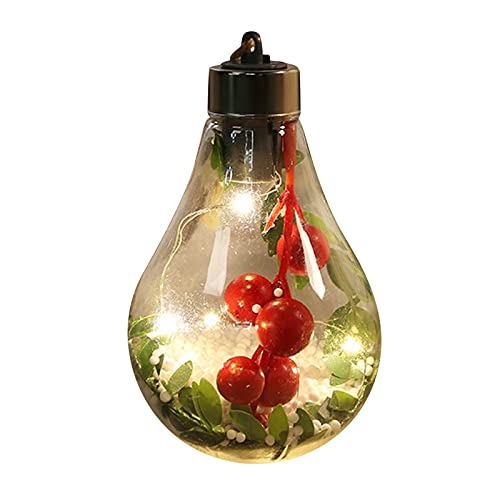 Christmas Transparent Bulbo LED Pingente Home New Pine agulha Berries Bola brilhante Árvore de Natal
