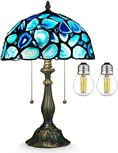 Lâmpada de mesa de estilo Nizrsky Tiffany, lâmpada azul de ágata, lâmpada de vidro de vidro 12x12x19 polegadas