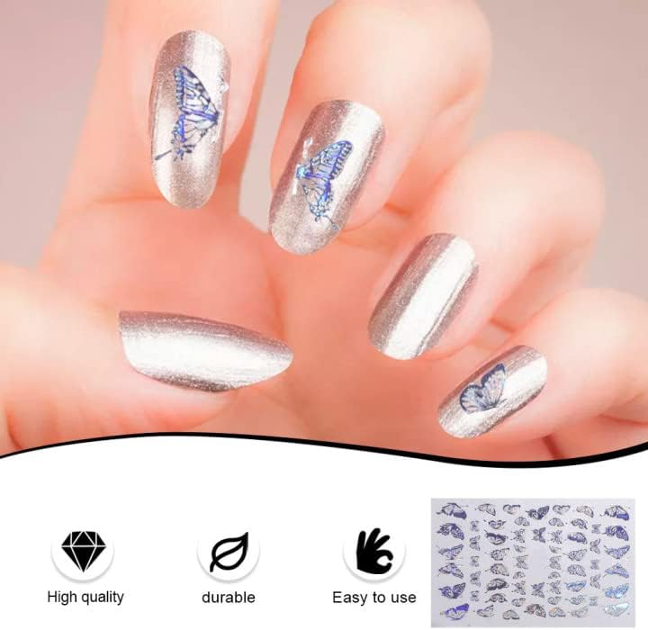 Adesivos de unhas de borboleta, liuhuizeyu auto-adesivo adesivos de arte de unhas a laser decalques de unhas para mulheres garotas desenhos de arte unhas