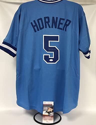 Bob Horner assinou a camisa de beisebol azul de Atlanta Autografada - JSA COA
