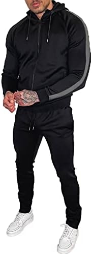 BMISEGM Men's Suit Jackets Male casual sólido de duas peças com zíper de zíper para capuz de manga