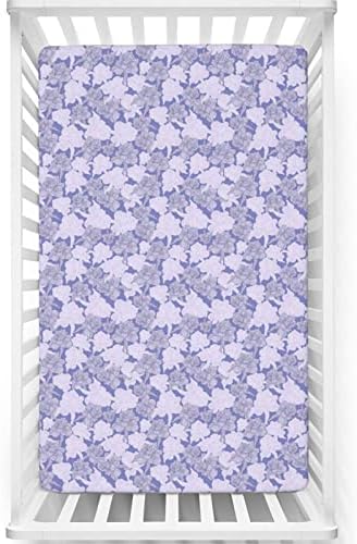 Mini-berço com tema de primavera, lençóis de berço, lençóis de berço portáteis lençóis macios e respiráveis ​​lençóis de colchão de colchão ou lençol de criança, 24 “x38”, violeta azul e lilás