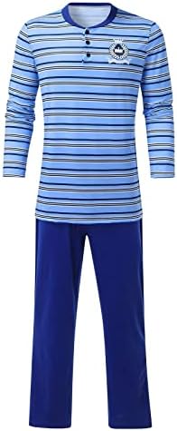 BMISEGM Men Suits Fit regular Man Manga longa Pijamas macios Pólo de tampa listrada azul+calça sólida Conjunto