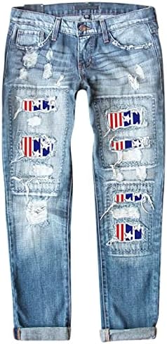 Nova direção na calça jeans jeans Independence Print Ripped calça jean para mulheres rasgadas