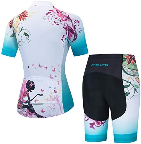 Jersey de ciclismo feminino Conjunto de manga curta+shorts de bicicleta acolchoada 5D