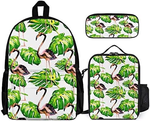 Monstera tropical e flamingo 3 pcs backpack backpack lancho
