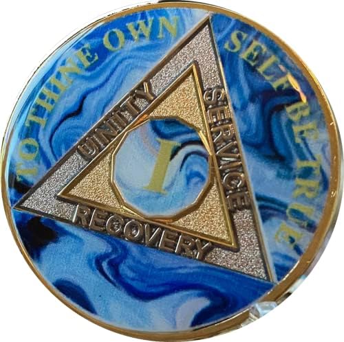 1 ano aa medalhão abstrato azul branco swirl tri-plat chip