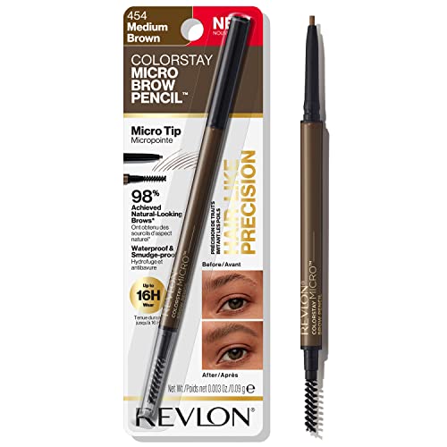Revlon Colorstay Micro Eyebrow Lápis com escova de spoolie embutida, infundida com óleo de argan e marula,
