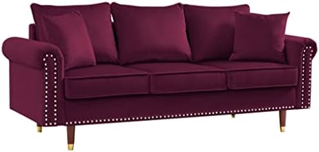 sofá de sofá de veludo N/A com 2 travesseiros, sofá de 3 lugares com pernas de madeira para sala de estar e quarto