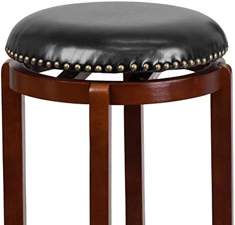 Flash Furniture 29 '' High Backless Light Cherry Wood Bonstool com assento giratório preto Leathersoft
