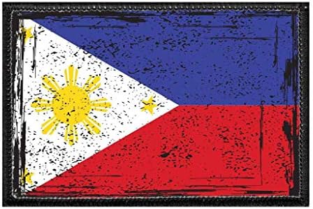 Bandeira Nacional das Filipinas - Cor - Patch de moral angustiado | Aparecimento de gancho e loop
