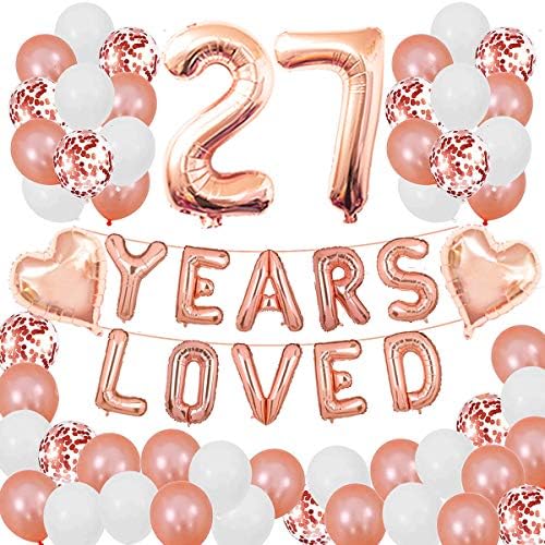 27 anos adoraram o kit de tema de ouro rosa para 27º aniversário ou decoração de festas de aniversário suprimentos