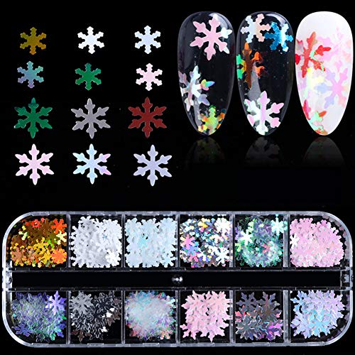 12 cores 3d Snowflake unhel Arte lantejas de Natal flocos de glitter holográfico flocos de neve