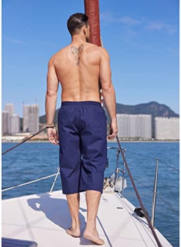 Coofandy Men's Linen Capri Pants Casual leve 3/4 calças folgadas de cintura elástica de cintura elástica da praia