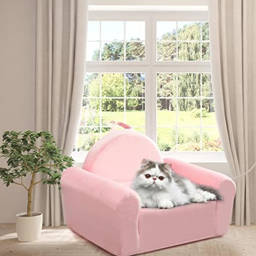 SkyMove Sofá Bed com alça de transporte bolsos laterais, 2 em 1 Flip Open Sofra, cadeira conversível de veludo para casa para espreguiçar espuma Ultra-Soft para gatinho interno e cachorro pequeno, rosa, 22 polegadas