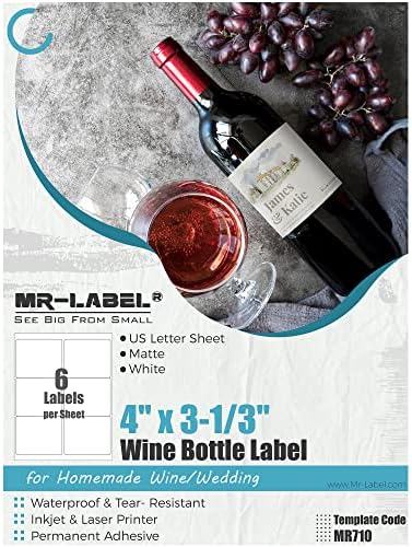 MR -Label 4 ”x 3-1/3” Impressora de vinho branca fosca - para jato de tinta e impressora a laser - para