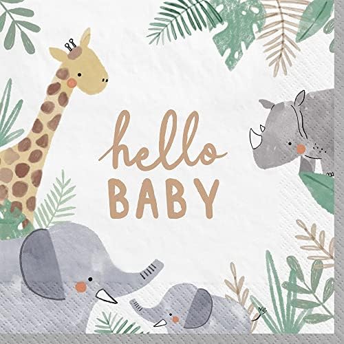 Hello Baby Safari tema suprimentos para festas de chá de bebê | Inclui pratos de papel e guardanapos para 8