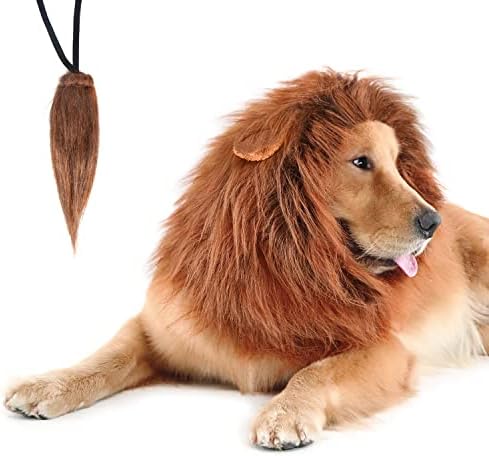 Crina de leão cppslee para trajes de cães, crina de leão para cães, peruca realista de leão para