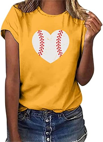 Camiseta seca camiseta feminina feminina impressão casual de beisebol de mangas curtas Crew pescoço de camiseta solta blusa tops