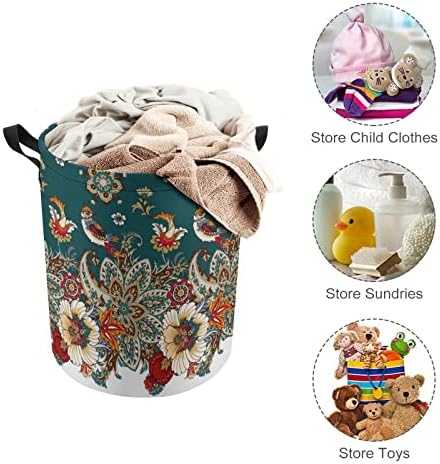 Paisley e Flowers Laundry Basket com cordão de tração de tração de lavanderia para viajar para viagens em casa