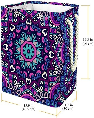 Mandala de cor escura xiiny cesta de lavanderia grande floral, cesto de roupa dobrável, bolsa de