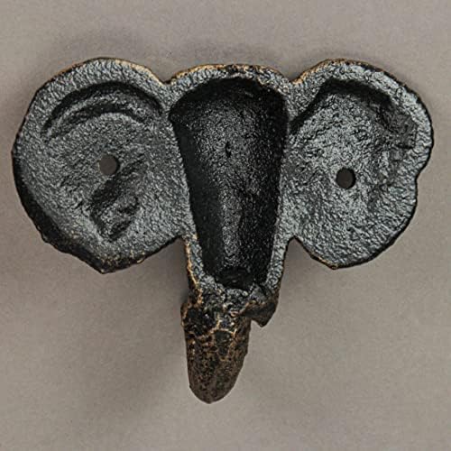 Zeckos Conjunto de 3 acabamento em ouro antigo elefante de elefante de ferro fundido ganchos de parede decorativa