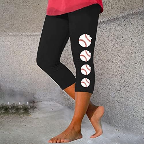 Leggings de treino de ioga com estampa de beisebol para mulheres perneiras de cintura alta