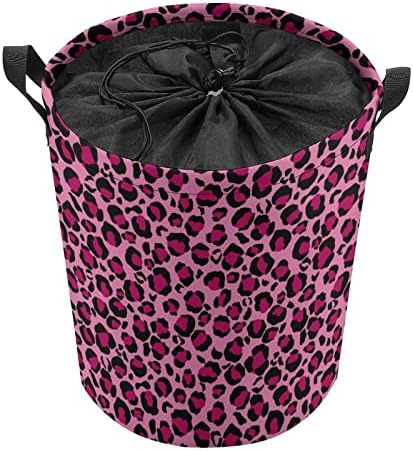 Cesta de lavanderia presa de leopardo rosa grande cesto de lavanderia cesto de armazenamento leve organizador